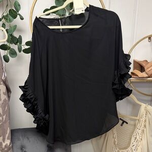 JODIFL Elegant Black Ruffle Blouse
